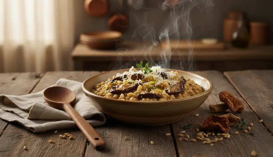 Duftendes Gerstenrisotto mit Steinpilzen oder Risotto aus Gerstengraupen