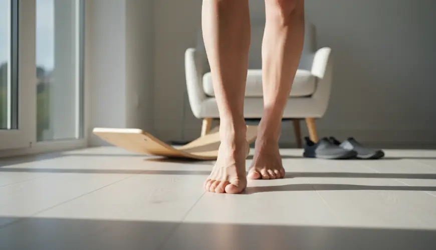 Vyzkoušejte chůzi po špičkách a po patách pro zdravé kotníky

**Übersetzung:**

Probieren Sie das Ge