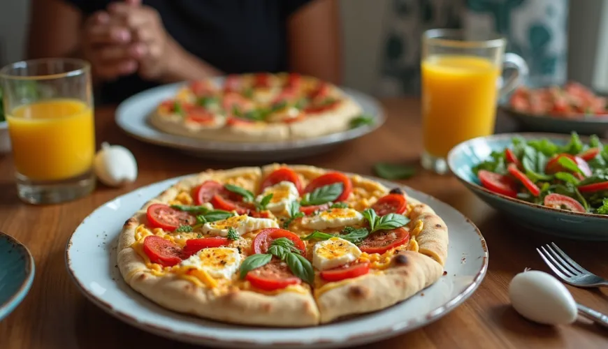 Gesundes und nahrhaftes Essen - Pizza aus Hüttenkäse ohne Mehl