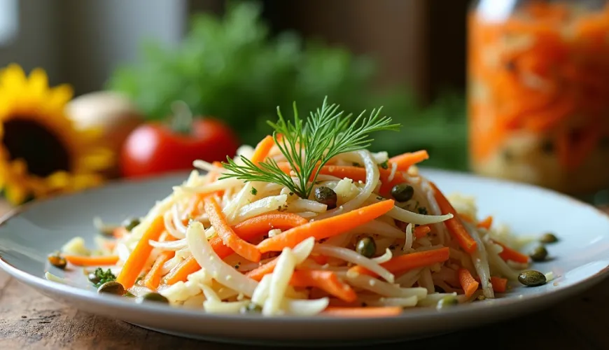 Gesundes Essen in Reichweite mit einem Vitaminsalat aus Sauerkraut
